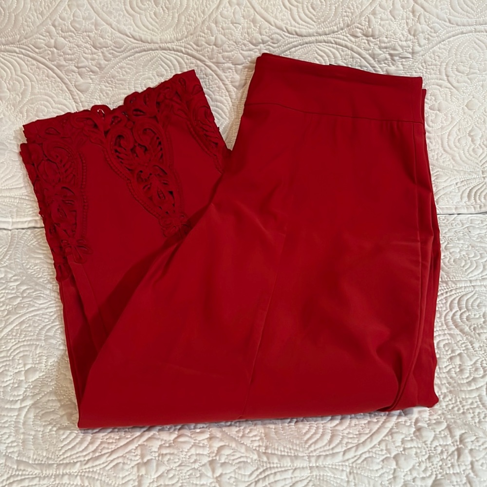 Versona scarlet ankle length‎ pants with lace detailing at bottom, size 14, NWT